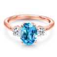 thumbnail image 3 of Gem Stone King 18K Rose Gold Plated Silver Swiss Blue Topaz and White Topaz Engagement Ring for Women | 2.91 Cttw | Oval 9X7MM | Gemstone November Birthstone | Size 9, 3 of 6