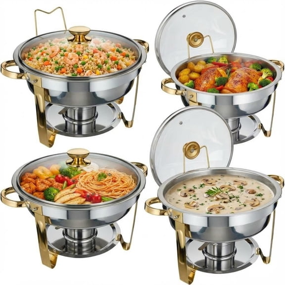 Studyset 2, 5 QT Round Chafing Dish Set, Stainless Steel Buffet Server Food Warmer, Chafing Dish Set with Glass Lids, Round Chafer for Party Wedding Restaurant