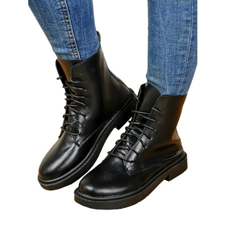 

Shakub Womens Winter Ankle Boots Ladies Biker Lace Up Army Combat Booties Casual Martin Shoes