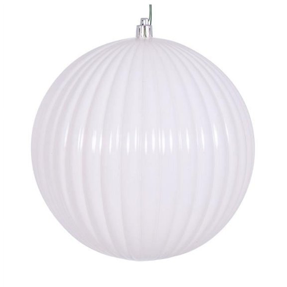 Vickerman 6" White Shiny Lined Ball Ornament, 4 per Bag, Polystyrene