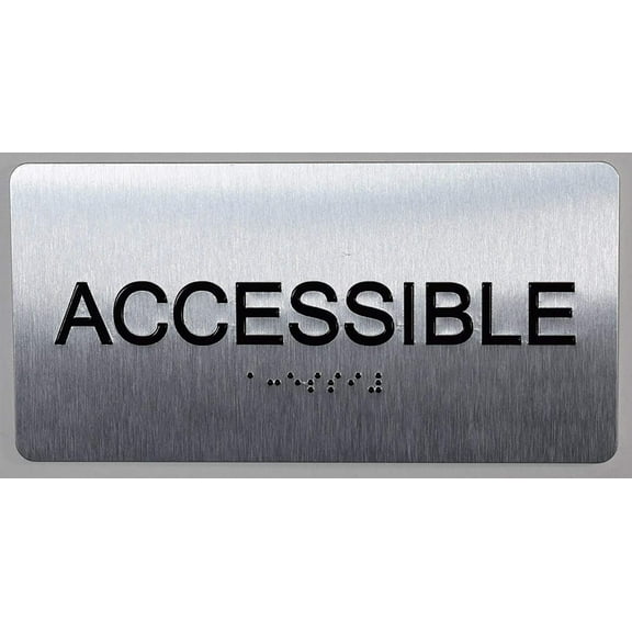 ACCESSIBLE Sign Silver-Tactile Touch Braille Sign (Aluminium !!, Brush Silver,Size 4x8)- The Sensation line(ref-2022-4)