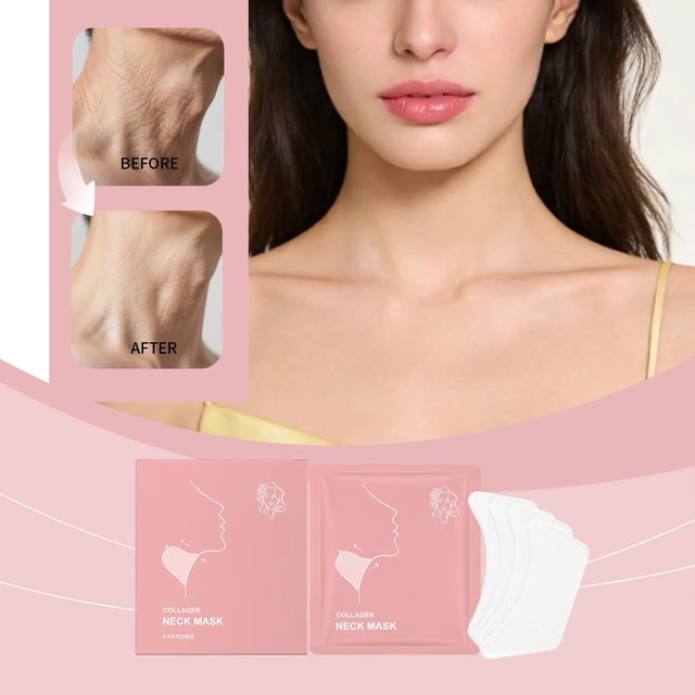 Mascarilla para el cuello - Mascarillas antiarrugas para reafirmar, iluminar, calmar e hidratar durante mucho tiempo - Apta para pieles sensibles. 4 mascarillas por paquete. 10 ml de membrana cervical