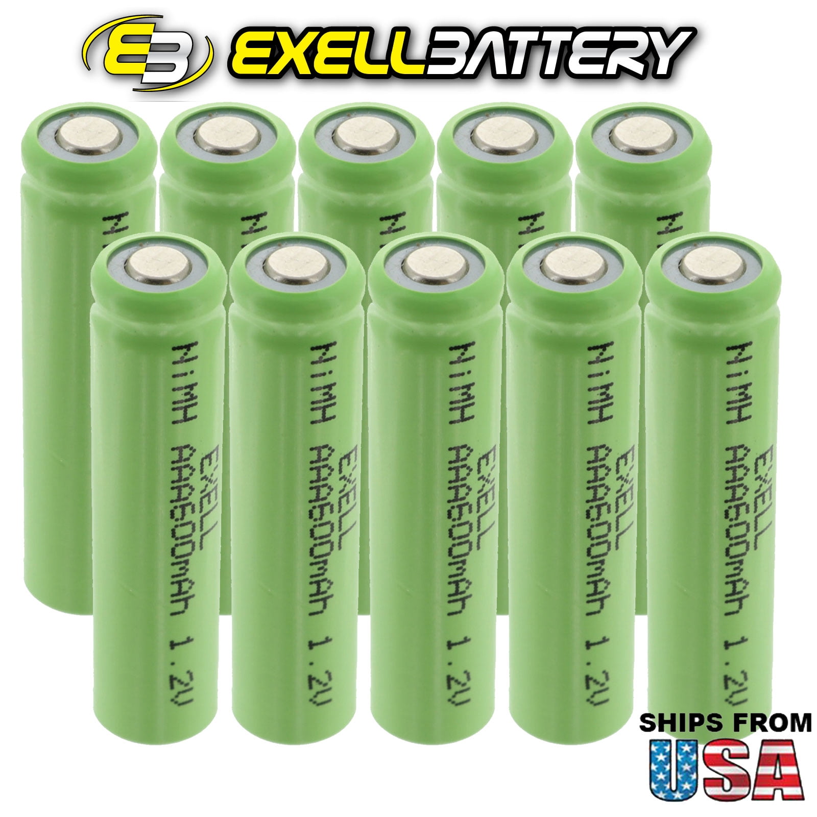 10x Exell 1.2V 600mAh NiMH AAA Size Rechargeable Flat Top Batteries USA