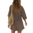 thumbnail image 3 of Morttic Women's Casual 2 Piece Set – Round Neck Short Sleeve Top & Mini Skirt with Lace Hem Solid Color Summer Outfit Coffee，S, 3 of 4