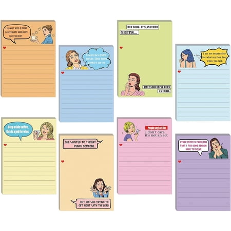 8 count Funny Sticky Notes for Women Office Memo,Stylish Style | Humorous Adhesive Pads with Quotes, 4 x 5.5 Inch Lined Pages, Self-stick for Coworkers Staff, Office Desk Supplies