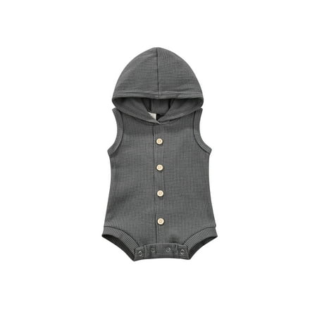 

Calsunbaby Infant Baby Boys Girl Sleeveless Jumpsuits Solid Color Hooded Button Romper Birthday Gifts