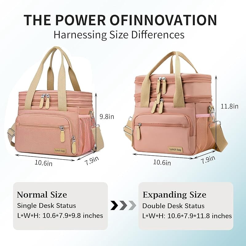Insulated Lunch Bag for Women/Men 16L Lunch Bag, Expandable Cooler Bag, Reusable Adult Lunch Box, Leak Proof Lunch Tote with Adjustable Shoulder Strap, Suitable for Work, Travel (Purple)