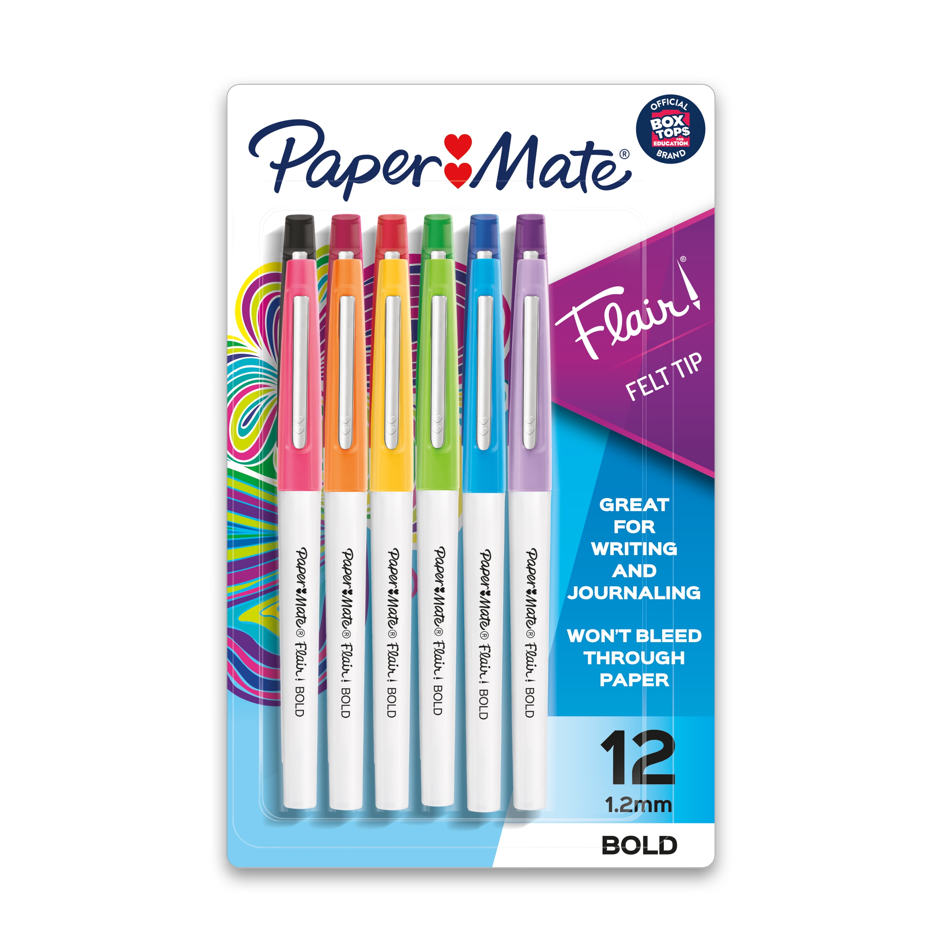 Paper Mate Flair Felt Tip Pens 1.2 mm 6 Count Assorted Colors Bold Tip 