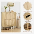 thumbnail image 5 of LEFHDA Modern Shoe Cabinet with 2 Flip-Down Drawers, Wood Entryway Shoe Storage Organizer, Freestanding Slim Shoe Rack, Round Fluted Pattern (Oak), 5 of 9
