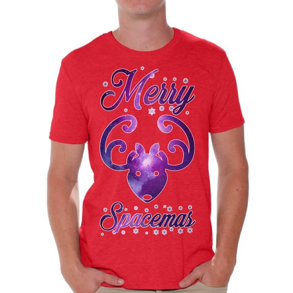 Awkward Styles Merry Spacemas Tshirt for Men Space Reindeer Christmas Shirt Funny Xmas Tshirts for Men Galaxy Christmas T Shirt Nerdy Gifts for Christmas Xmas Holiday Party Outfit Xmas Shirt