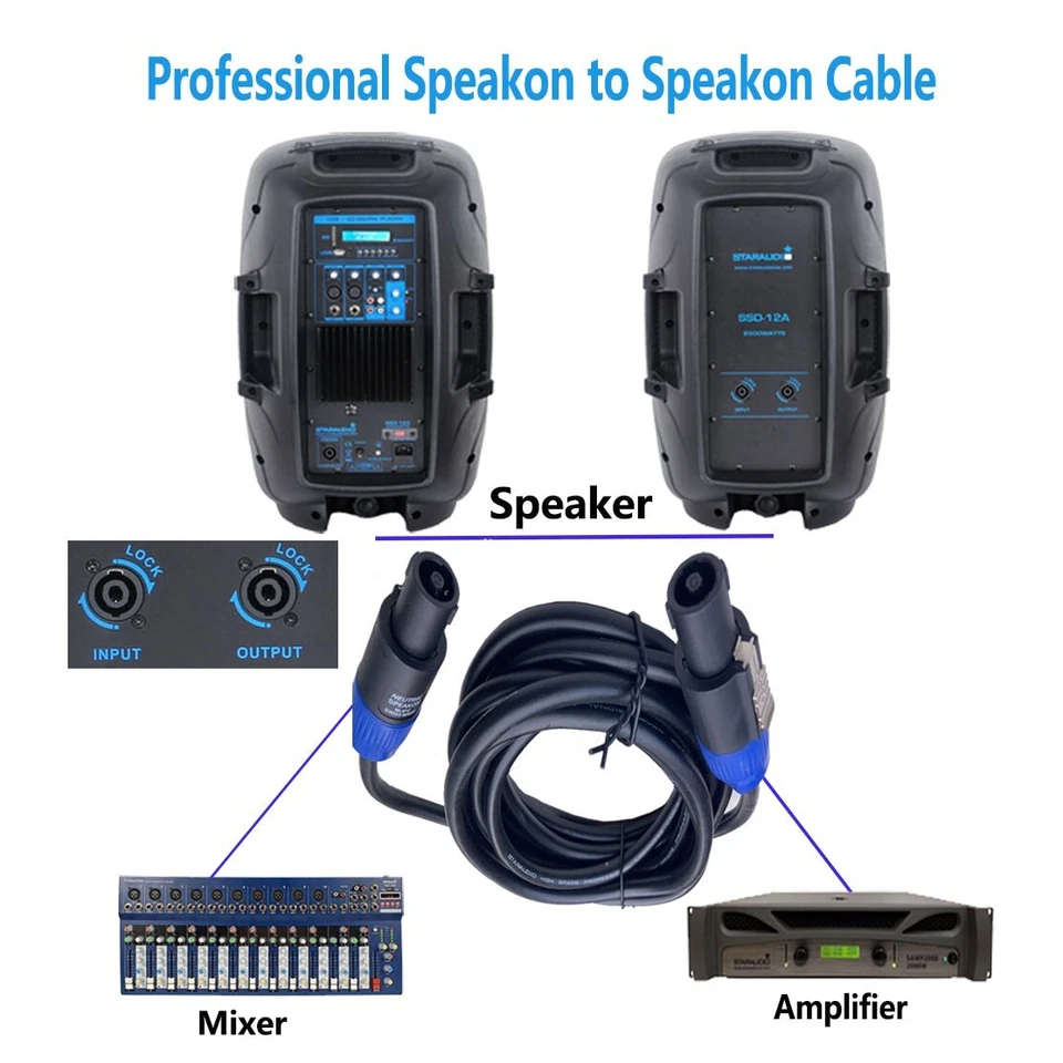 15 Ft Speakon To Speakon Cable 12 Gauge Awg Wire Dj/ Pro Audio Pa Speaker Cable