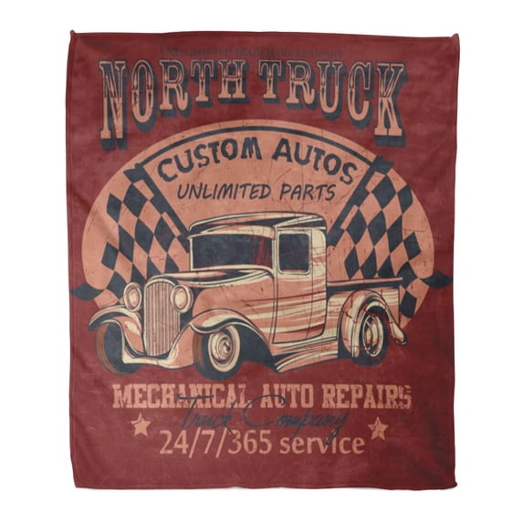 ASHLEIGH Throw Blanket 50x60 Inches Red Vintage North Truck Scratches are Available in Separate Layer and Can Be Removed Warm Flannel Soft Blanket for Couch Sofa Bed