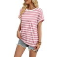thumbnail image 4 of Ronuti Womens Tshirts Short Sleeve Fashion Shirts Summer Tops Fashion Womens Clothes Womens Striped Tshirt, 4 of 8