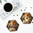 thumbnail image 4 of Naloa Modern Floral Guinea Pig Leather Coasters for Drinks, Durable Drink Coasters 4 Set for Tabletop Protection, Luxurious Home Décor and Housewarming Gift ( {designName})Hexagon, 4 of 6