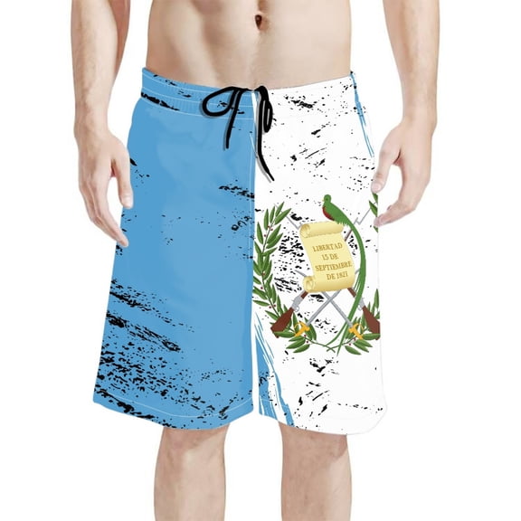 Binienty Men's Board Shorts Swim Trunks With Distressed Guatemala Flag Design - Quick Dry for Beach Vacation and Water Sports