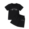 thumbnail image 4 of Spring Outfits for Girls Letter Print Short Sleeve Crew Neck Top with Sports Shorts Girl Clothes Black, 4 of 4