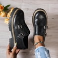 thumbnail image 4 of Wensltd Women British Style Loafers Solid Color Round Toe Chunky Shoes Women Wide Width Shoes, 4 of 9