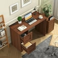 thumbnail image 4 of Computer Desk with Power Outlet and Drawers, 43" Home Office Desks, Farmhouse Writing Study Workstation for Teens, Small Computer Desk for Small Spaces (Walnut), 4 of 9