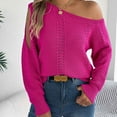 thumbnail image 6 of Fiaer Womens Sweater Cold Shoulder Hollow out Knitted Pullover Long Sleeve Loose Fit Casual Fashion Warm Tops Hot Pink S, 6 of 6