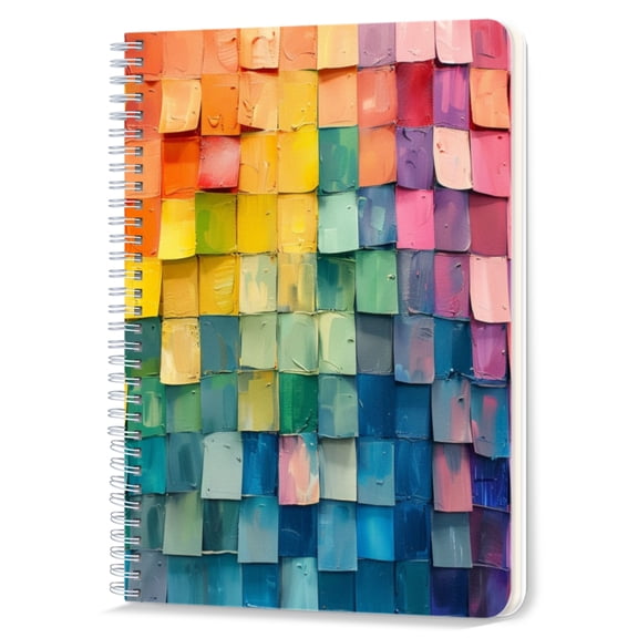 Spiral Notebook,Double-Wire Spiral College Lined Journal Notebook for Study and Notes,100 Pages,5.71x 8.26 in - Colorful Square Patches in a Textured Arrangement