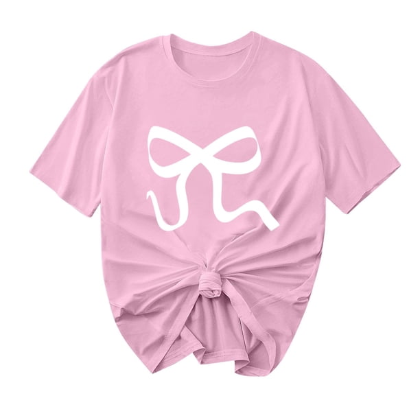 Primavera Top Mujeres Moda Casual Nueva Cinta de Arco Impresa Cuello Redondo Camiseta de Manga Corta, Camiseta de Cuello Tripulado