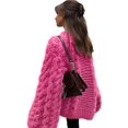 thumbnail image 5 of Women Oversized Sweater Chunky Cable Knit Sweater Knitted Sweater Pullover Trendy Fall Essentials Rose Red S, 5 of 9