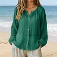 thumbnail image 2 of GZWYHT Cotton Linen Sun Shirt For Women，Uv Protection Shirts For Women Cotton Linen Sun Shirt Womens Athletic Tops Retro Vacation Style Women's Summer tops Hiking Shirts Green L, 2 of 9