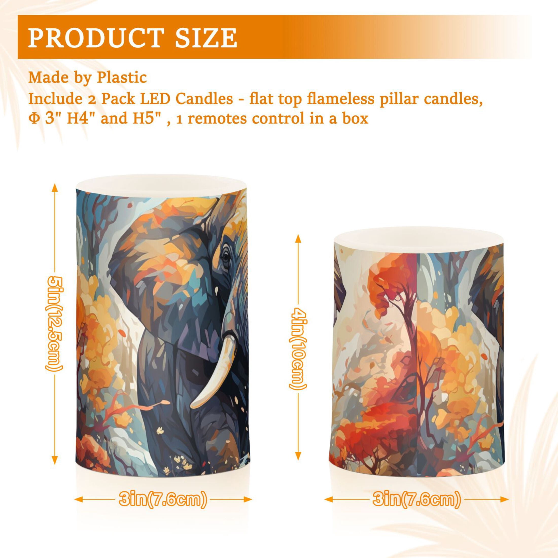 Elephant Trees Clouds Flameless Candles&nbsp;LED Lights Battery Operated Candles with Remote and Timers Flicker Lights Votive Set of 2