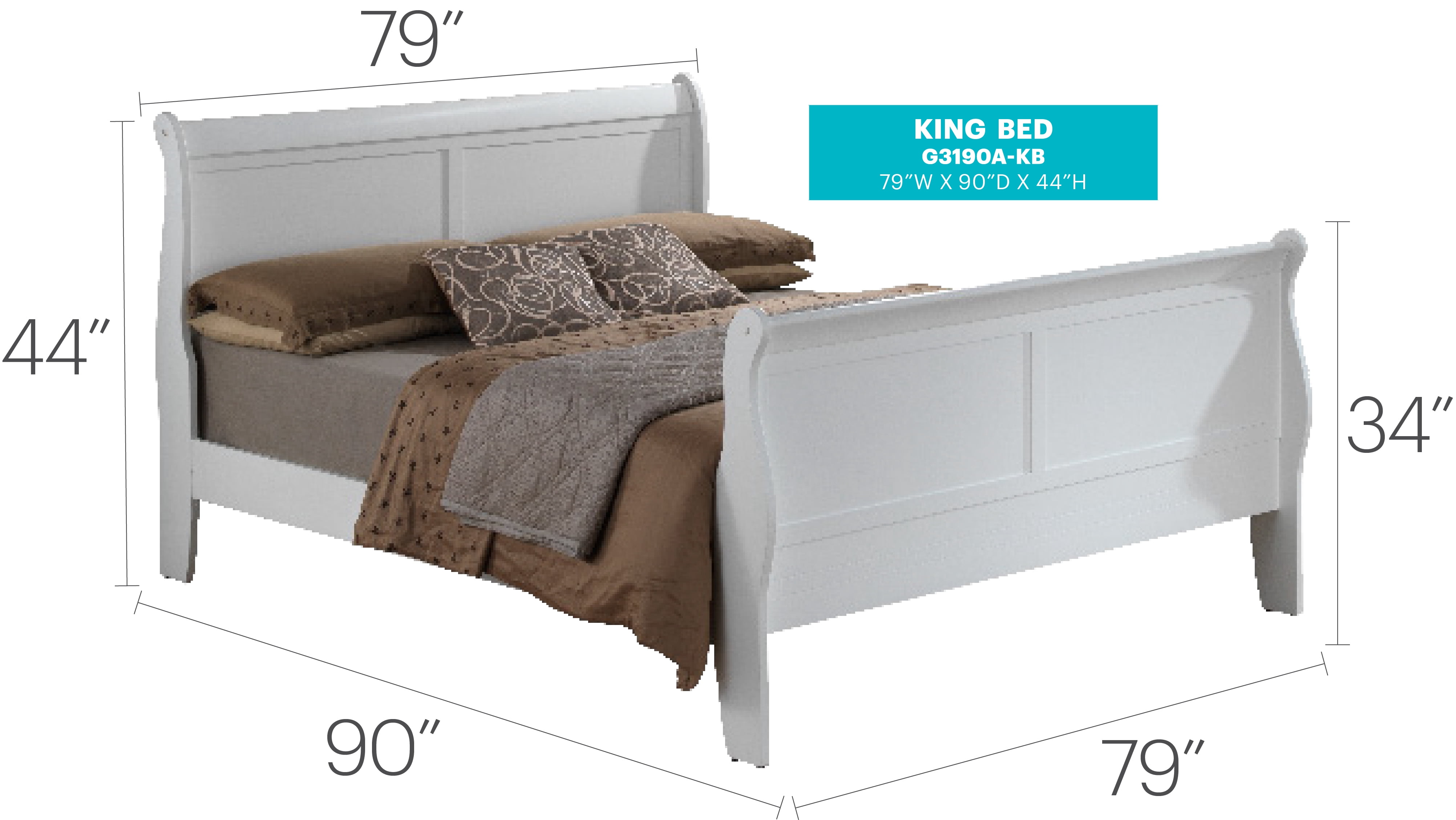 Glory Furniture Louis Phillipe King Bed in White Color