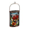 Evergreen Handpainted Solar Glass Lantern, Florals and Monarch Butterfly, 3.7'' x 5.9'' x 9.5'' inches.