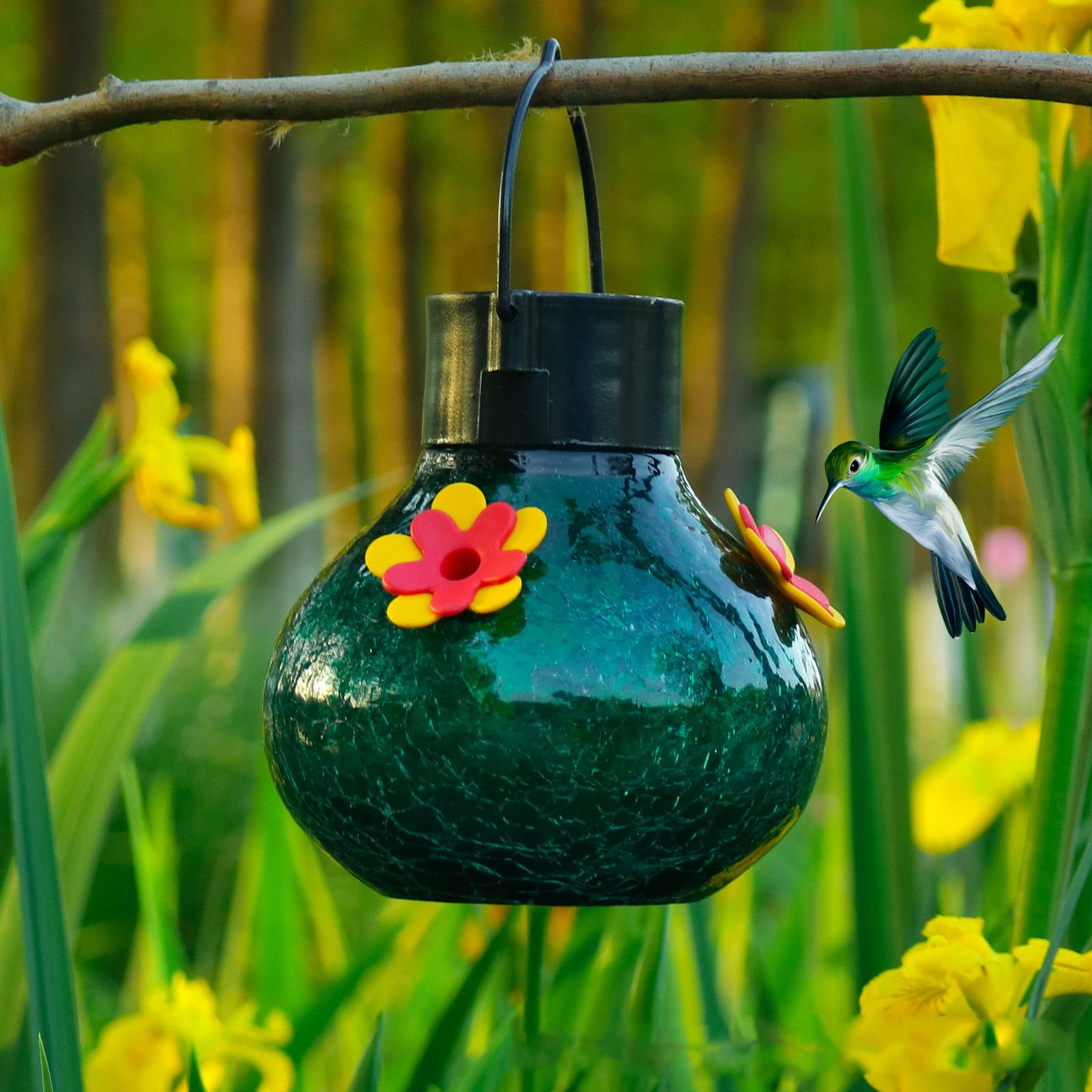 Inerposs Solar Lighted Hummingbird Feeder, Outdoor Garden Decoration, Automatic Bird Water Dispenser, Hanging Patio Accessory, Perfect Gift for Garden Enthusiasts