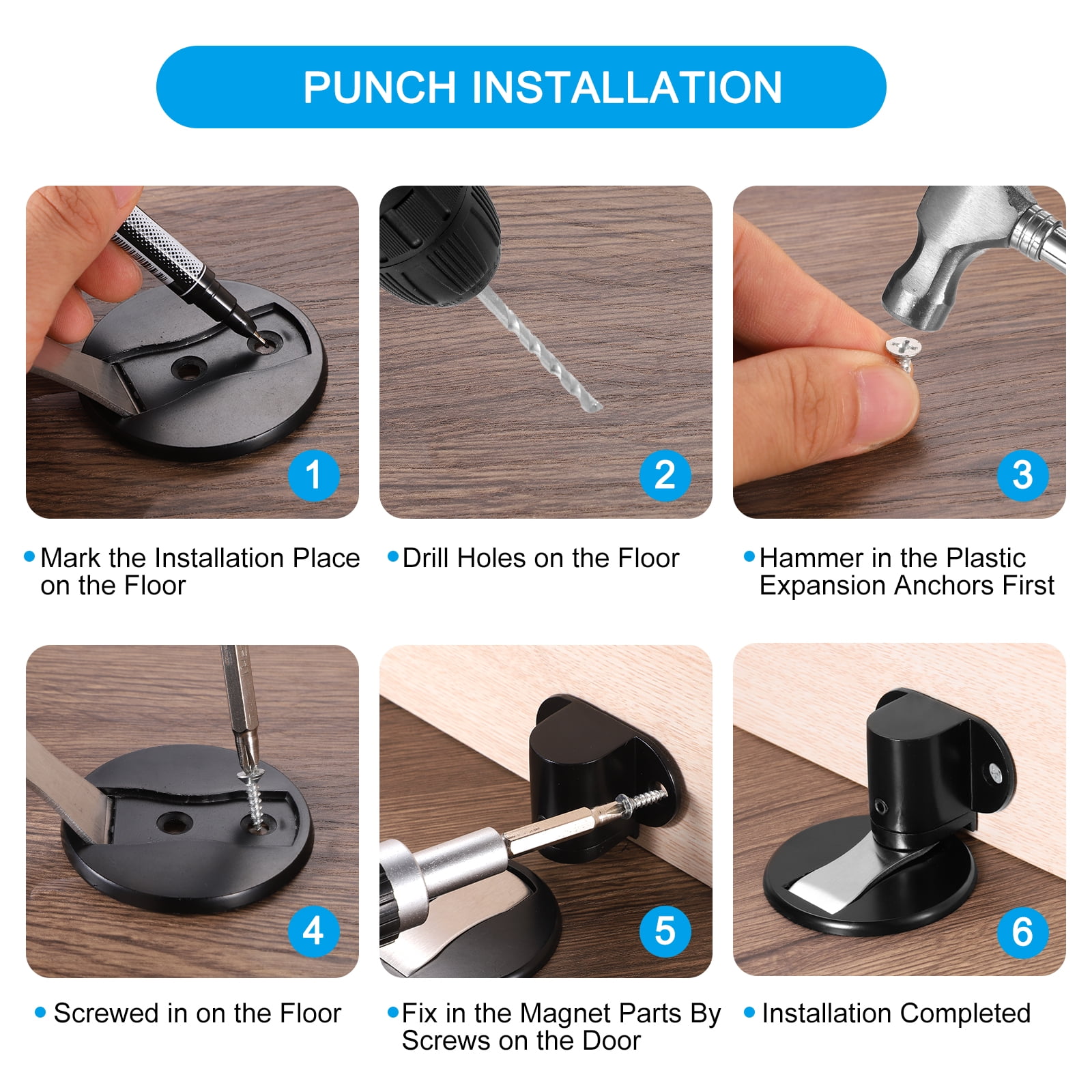 Invisible Adjustable Magnet Door Stop with Self Adhesive & Screw Mount, Bronze 2 Pack