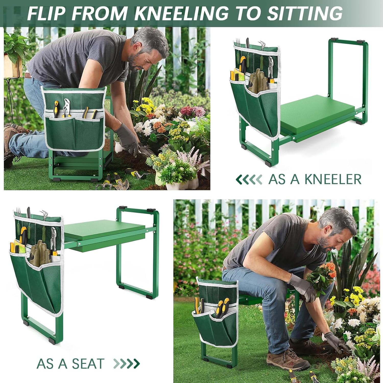 Garden Kneeler and Seat, 10.2" Wider Heavy Duty Thick Gardening Bench for Kneeling and Seat - Multifunctional Kneeler Bench, Gardening Gifts for Women, Seniors Grandparents, Green