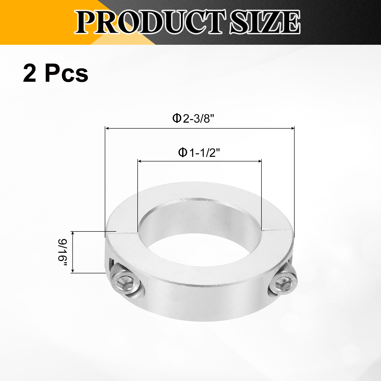Uxcell 2 Pack Double Split Shaft Collar 1-1/2" Bore, Two-Piece Clamping Collar 2-3/8" OD, Clamp-On Set Screw Collars (2024 Aluminum)