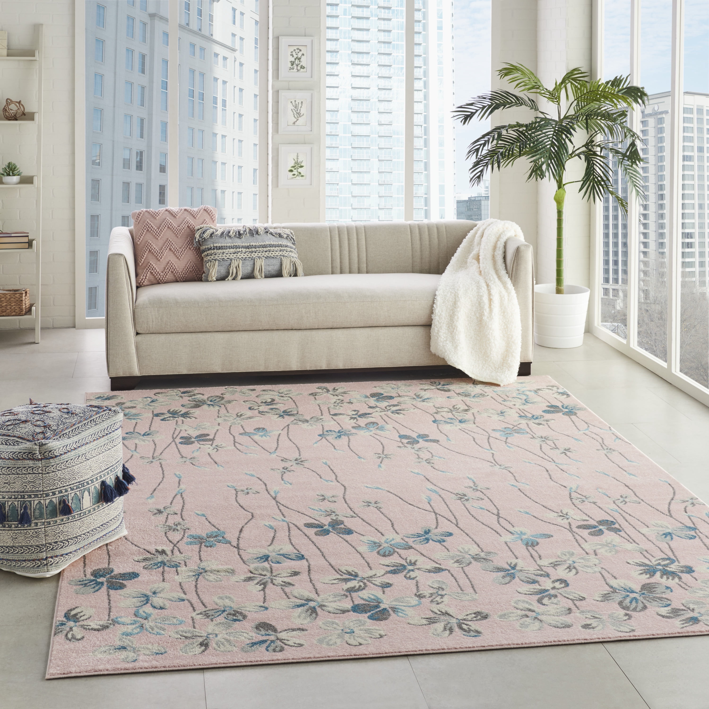 Desert Fields Contemporary Floral Pink 8' x 10' Area Rug, (8' x 10')