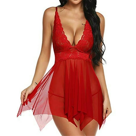 

FASHIONWT Women Lace Sexy Lingerie Dress Nightdress Babydoll Sleepwear Night Dress