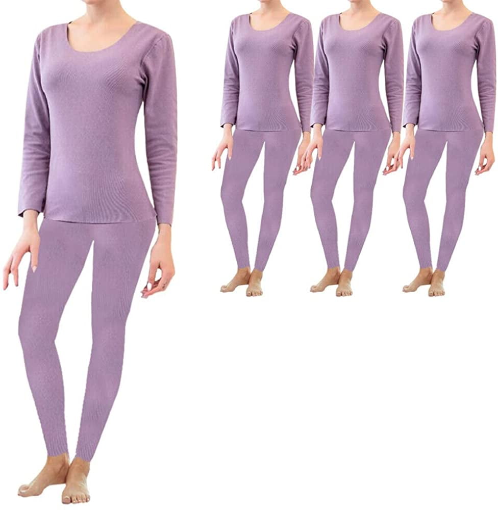 fastboy Women Underwear Set Solid Color Lady Thermal Long Johns Cold  Weather Baselayer Full Sleeve Clothing Comfortable Sleepwear Black Women  Purple Women 