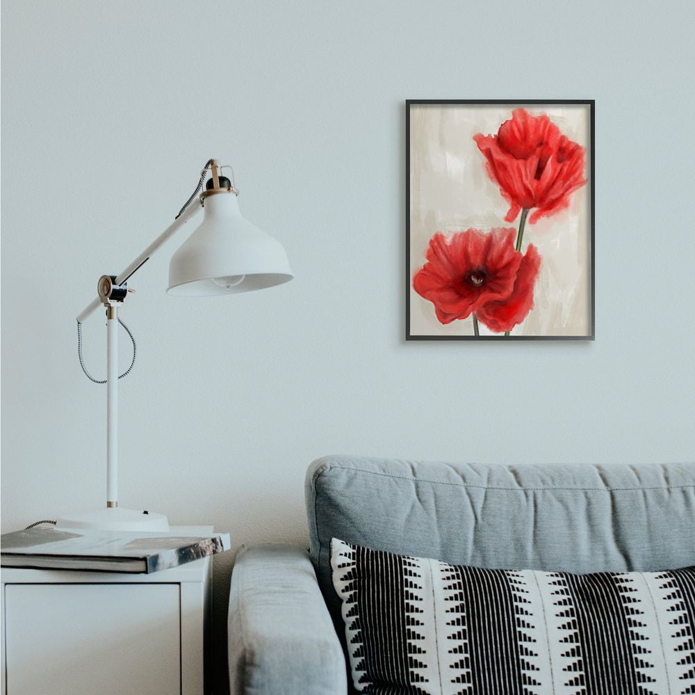 Stupell Industries Soft Petal Poppies Red Beige Floral Painting Framed Wall Art Design by Daphne Polselli, 16" x 20", Black Framed