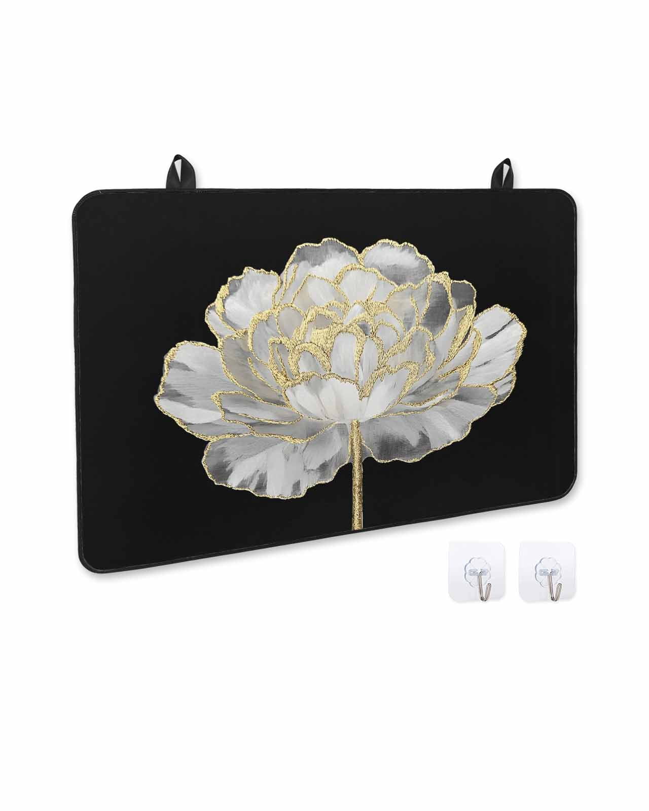 nqOlkjepod Large Induction Cooktop Protector Mat 36"x21", Flower Black Stove Top Covers for Electric Stove, Gold White Abstract Floral Aesthetic Stove Burner Cover Mats, Glass Top Stove Cover