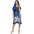 thumbnail image 2 of Bimba Womens Navy Blue Short Kimono Printed Satin Floral Bridesmaid Kaftan-4, 2 of 7