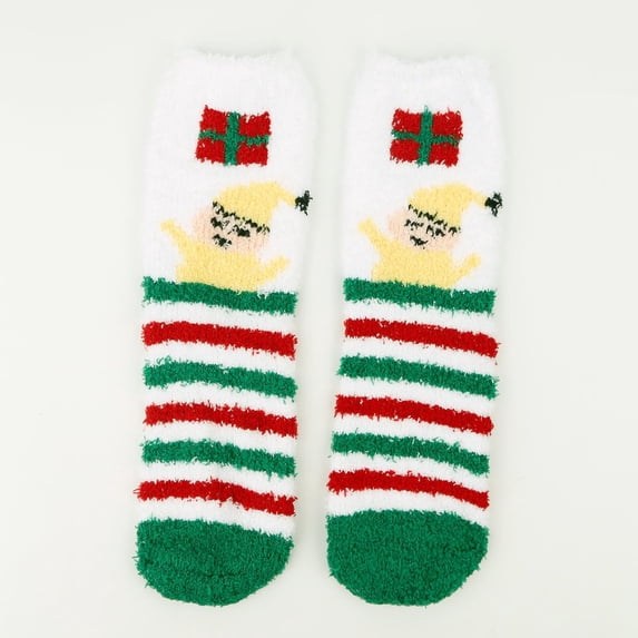 HAiming Womens Fuzzy Crew Socks Printed Soft Comfy Trendy Socks Winter Warm Thermal Color Block Casual Sleepwear Socks