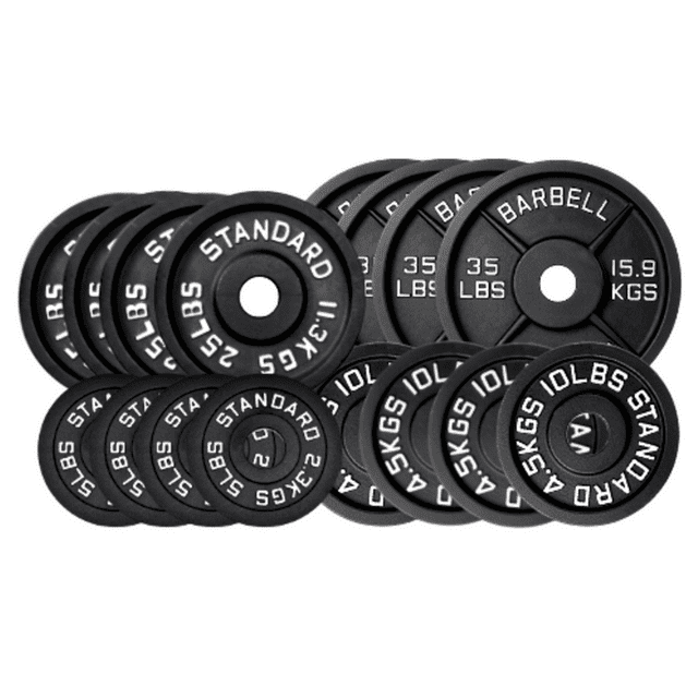 HAJEX Ensemble de Plaques de Poids Rondes en Fonte Standard 1 Pouce - Ensemble de 300 Lb - (5 Lb, 10 Lb, 25 Lb et 35 Lb)