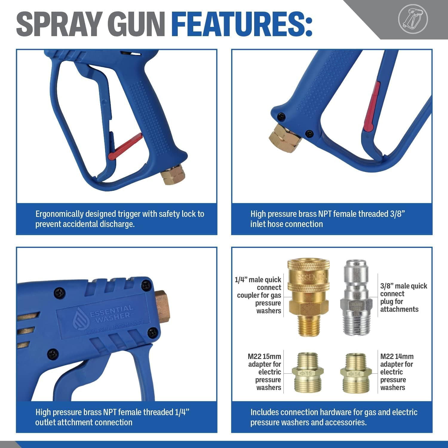 ESSENTIAL WASHER PSI Pressure Spray Gun, 5" x 1.5"