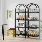 Finmind 70.8 Industrial 4-Tier Bookshelf: Wood and Metal Display Rack (Black, 2PCS)