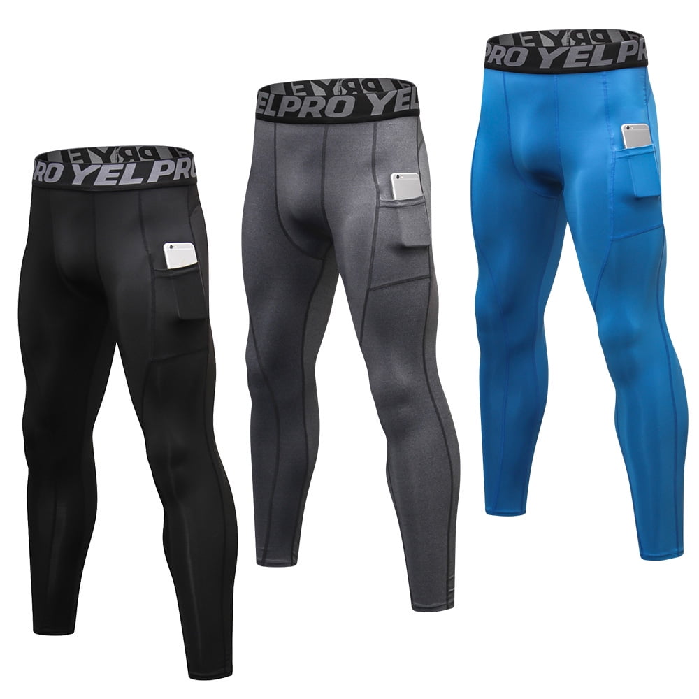 Details about   Men's Compression Tights Sports Running Baselayers Pants with Pocket Quick Dry 