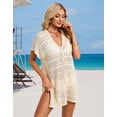 thumbnail image 3 of Swimsuit Cover Up for Women V-Neck Crochet Beach Cover Up Loose Bathing Suit Cover Up with Tassel Tied Shermie, 3 of 7