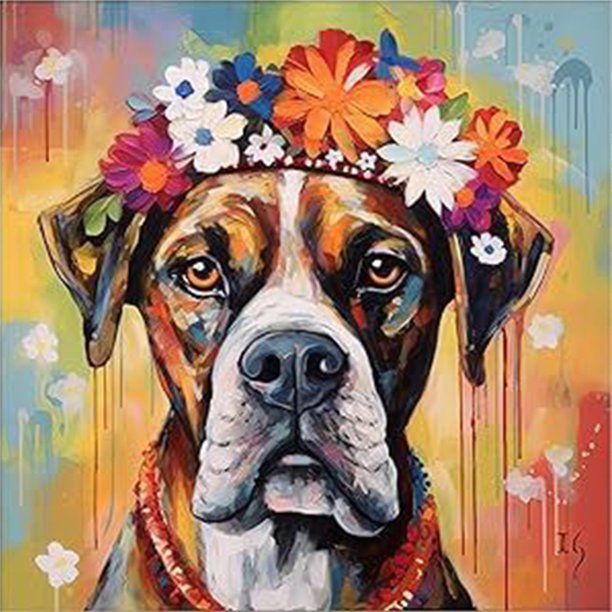 Kit Pintura Por Números Sobre Lienzo Arte Al Óleo Artesanal Imagen Perro Pared Del 40x40cm