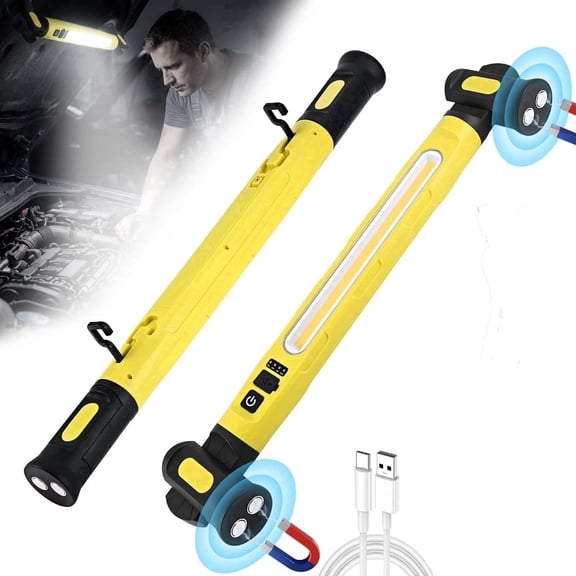 Rechargeable LED Work Light, 3000LM Magnetic Light Bar with Hooks, 5200mAh Cordless Under Hood Light for Car Repairing, Inspection, Workshop, Emergency, Yellow