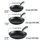 Cook N Home Basics Nonstick Frying Pan Set, Non Stick Saute Fry Pan Skillet Set, 8/9.5/11-Inch 3-Piece, Black