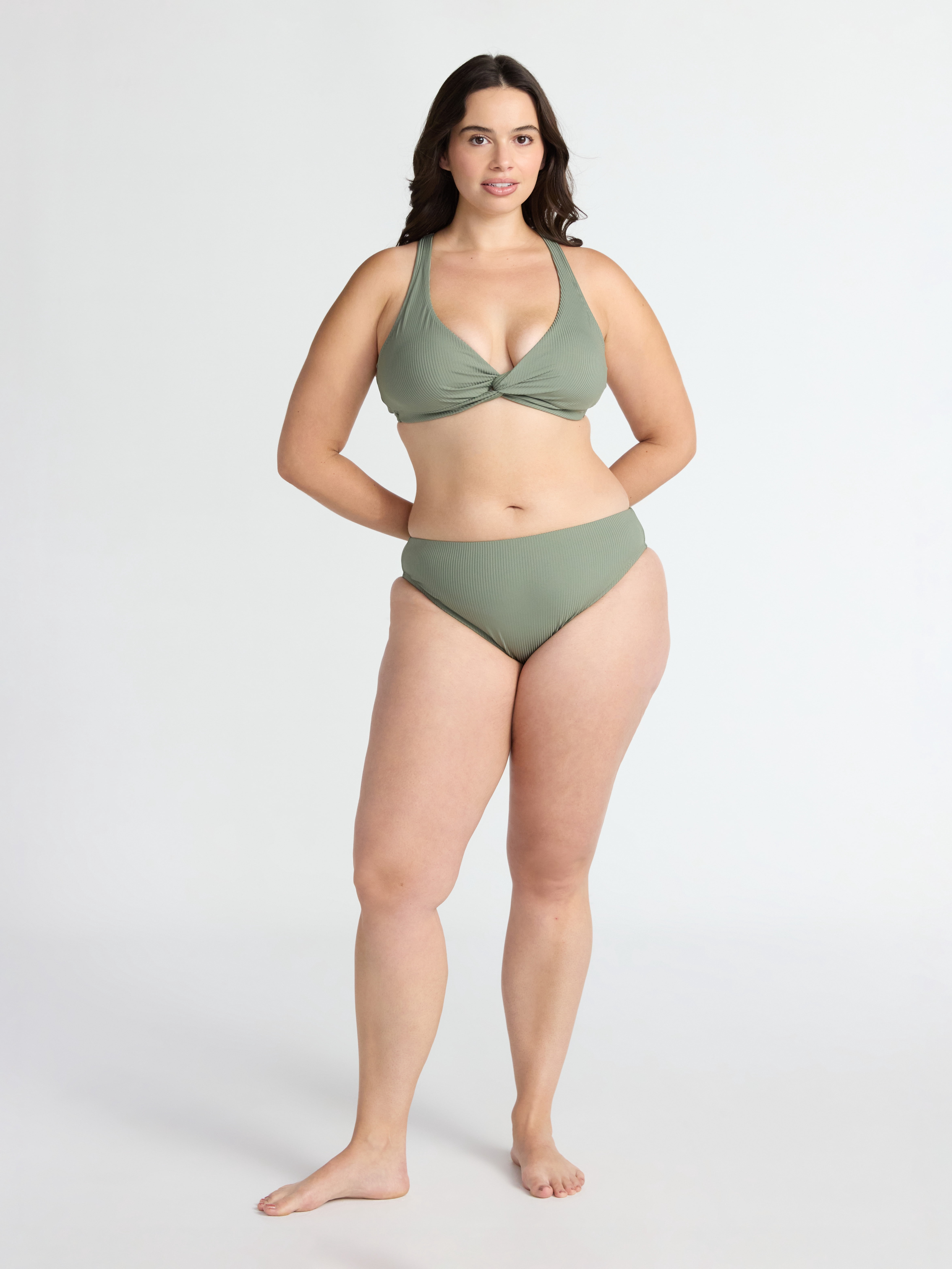 Time and Tru Women's and Women's Plus Ribbed Twist Front Bikini Top, Sizes XS-2X